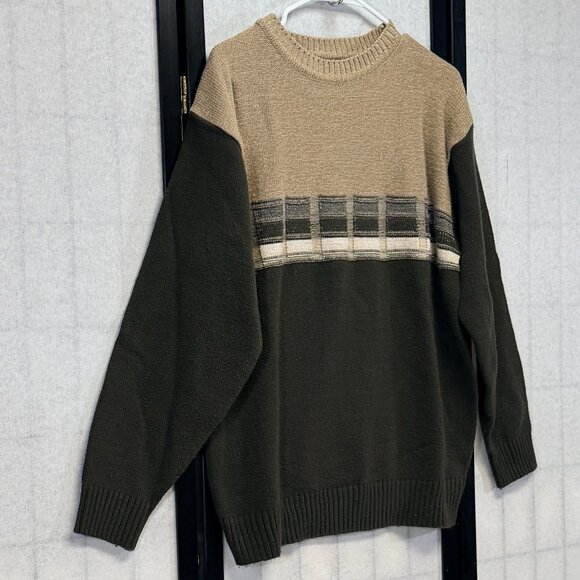Munsingwear Color Block Crewneck Sweater Green Beige Design M Drop Long Sleeve - Picture 3 of 10